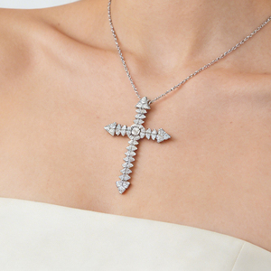 CUSTOM SILVER 10K/14K/18K GOLD PLATED LAB GROWN CVD DIAMOND CLASSIC ENGAGEMENT <b>GIFT</b> SWEATER CHAIN NECKLACE CROSS PENDANT VS - Product Image 4