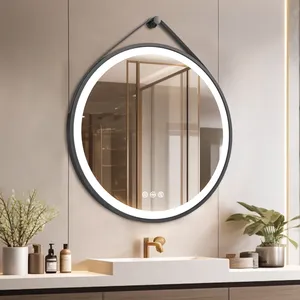 กระจกโต๊ะเครื่องแป้ง LED หรี่แสงได้ติดผนังพร้อม<span class=keywords><strong>สาย</strong></span>หนังปรับอุณหภูมิได้3สี & คุณสมบัติกันฝ้า - Product Image 4