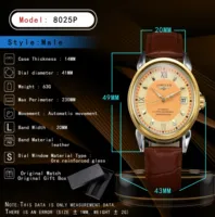 Montre automatique LONGLUX pour homme, style business, loisirs, rendez-vous, mécanique, bracelet en cuir, étanche, avec affichage jour et date, cadeau pour homme.