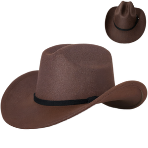 Wholesale Unisex Wide Brim Western Cowboy <b>Hat</b> Metal Buckle Strap <b>Band</b> Imitation Felt Outdoor Ranch Travel Fishing Party Costume - Product Image 1