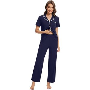 Ensemble de pyjama pour femmes personnalisé, vêtements de nuit boutonnés, viscose de bambou douce, ensemble de vêtements de détente 2 pièces avec poches, tailles S à XXL - Product Image 6