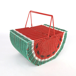 Panier de rangement personnalisé pour articles divers, panier de pique-nique en imitation rotin tressé motif pastèque, panier à fruits portable - Product Image 1