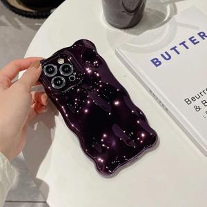 Sang Trọng <span class=keywords><strong>3D</strong></span> Electroplated Thiên Thạch Mô Hình Điện Thoại Trường Hợp Đối Với iPhone 13 14 15 16 17 Pro Max Glossy Laser Chống Sốc Bumper Mềm Bìa - Product Image 5