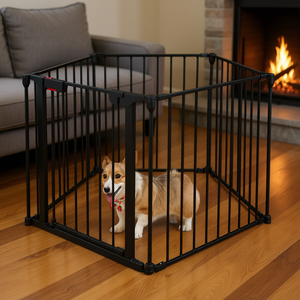 Barrière de sécurité réglable pour animaux de compagnie, 5 panneaux larges, 115 pouces, design élégant et durable, pour cheminée ou parc pour enfants, noire - Product Image 2