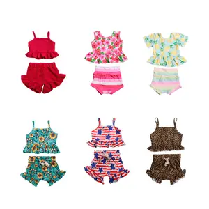 2024 Hot Sale Kids Clothing Girl Sets Sweet Style Mil Silk Fabric Custom Print 0-16T Plus Size Girl Summer Clothing