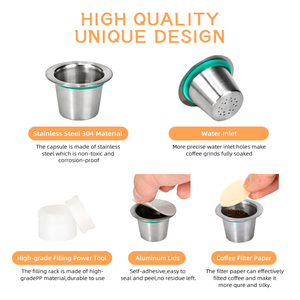 1 Set di <span class=keywords><strong>capsule</strong></span> <span class=keywords><strong>compatibili</strong></span> con <span class=keywords><strong>Nespresso</strong></span> riutilizzabili con guarnizioni in alluminio e carta da filtro per l'esperienza del caffè originallino - Product Image 6