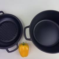 Cocotte en fonte émaillée 2-en-1 avec couvercle bombé, antiadhésive, compatible four, gaz, induction et toutes plaques de cuisson, pour ragoûts, soupes et cuisson du pain