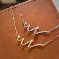 Kadınlar için Dalgalı Kübik Zirkonya Kolye, 34mm, Altın Kaplama Pirinç Geometrik Pave Çizgili Kolye Ucu, 2 Renk