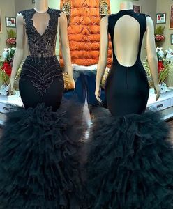 Robe de soirée élégante en tissu de laine peignée, style simple, à volants, dos nu, sexy, avec cristaux luxueux, pour soirée ou bal de promo - Product Image 2