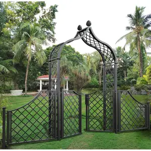 Besi ornamen berlapis bubuk bekerja lengkungan taman besi tempa gerbang logam kualitas baik harga rendah pagar taman pembatas dekoratif