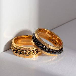 Anillos Antiestrés Punk de Acero Inoxidable Giratorios para Hombre y Mujer, Anillo de Banda Ancha con Cadena Giratoria, Joyería para Fiesta, Abrebotellas, <span class=keywords><strong>Regalo</strong></span> - Product Image 6