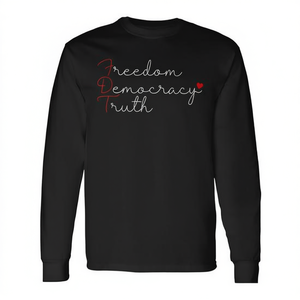 T-shirt à manches longues Freedom Democracy Truth, col rond, unisexe, design patriotique pour adultes - Product Image 3
