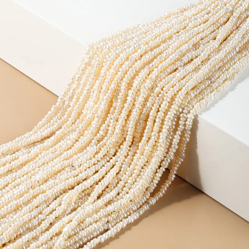 Factory Cheap Price Small 4mm Natural White Freshwater Flat Pearls Loose Strand Wholesale