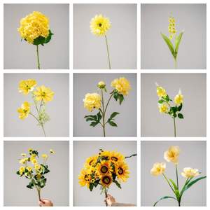 Fleurs en soie jaunes réalistes, toucher réel, couleur chaude, arrangement floral pour la décoration de mariage, fond de scène, allée, décoration d'événements - Product Image 5