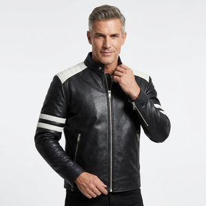 Veste de moto pour homme en cuir PU noir, coupe ajustée, coupe-vent et imperméable, personnalisable sur mesure - Product Image 1
