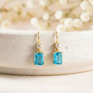 Light Blue Sky Topaz Rectangle Faceted Drop <b>Earrings</b> in 925 Sterling Silver or 18K <b>Gold</b> Filled Delicate <b>Dangle</b> Gemstone <b>Earrings</b> - Product Image 3