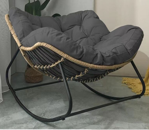 كرسي هزاز جديد فاخر من الروطان، كرسي استرخاء منسوج يدويًا من الخيزران للفناء الخلفي والشرفة وغرفة الشمس، مجموعة أثاث للاسترخاء - Product Image 1