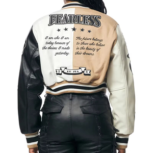 Women's Winter Motorcycle Stand Fleece <b>Jacket</b> Cotton Waterproof Knitted Custom Letterman Varsity Crop Streetwear - Product Image 5