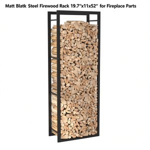 Support à bois de chauffage en acier noir mat 19,7x11x52 pouces, autoportant pour pièces de cheminée - Product Image 1