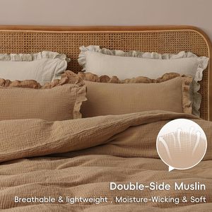 Exquisito juego de <span class=keywords><strong>funda</strong></span> nórdica de muselina de algodón 100% de 3 piezas, ribete marrón con volantes, ligero, transpirable para dormitorio, ropa de cama opulenta - Product Image 4