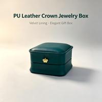Boîte à pendentif en cuir PU vert foncé avec fermoir couronne dorée, doublure en velours, prix de gros, boîte de rangement pour bijoux et colliers, coffret cadeau