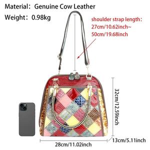 AndoBag Genuine <b>Leather</b> <b>Backpacks</b>, Color Stitching Plaid Shoulder Bag, Fashion Casual <b>Handbag</b> for Women 1791 - Product Image 5