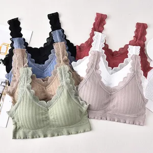 Women's seamless underwear removable pad sexy bralette push up lace wireless bra