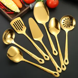 New Arrival Modern 6 Pieces Titanium Utensílio De Cozinha De Aço Inoxidável Acessórios Conjunto