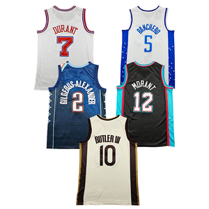 Venta al por Mayor de Camisetas de Baloncesto Americanas Cosidas 2026, Camiseta de Baloncesto con Números 0 Tatum, 5 Edwards, 7 Durant, 12 Morant, 30 Curry, 23 James - Product Image 4