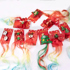 Pack Pailletten Weihnachts bogen Haars pange mit bunten Perücke Großhandel Big Bow Erwachsenen Haars pangen Haarschmuck für Weihnachten