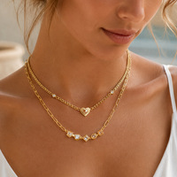 SUMMLY Collier tendance minimaliste à double couche avec pendentif cœur en zircon, chaîne de clavicule en acier inoxydable plaqué or 18 carats, vente en gros de bijoux