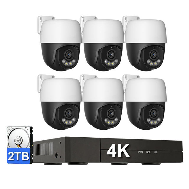 Professional 4K PoE Video Surveillance System with 6 PCS 8MP PTZ Cameras CMOS Sensor HDD Storage AI Human Tracking Recording