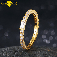 Tendance Plaqué Or Laiton Glacé Cubique Zircon Diamant Tennis Anneau Pour Hommes Femmes Carré Pierre Anneau Hip Hop Bijoux