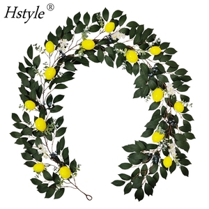 Guirlande de fruits de printemps et d'été avec citron artificielles, fausses feuilles vertes de myrtille, guirlande jaune pour porte d'entrée, mur intérieur et extérieur, FZH425, - Product Image 5