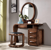 Table de toilette multifonctionnelle en noyer noir massif, miroir éclairé moderne, bureau de maquillage pour chambre à coucher avec armoire de rangement intégrée