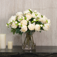 Arrangement floral artificiel fait main économique et très demandé avec vase en verre pour salle à manger, mariage et Saint-Valentin