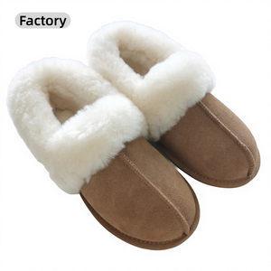 Pantoufles en cuir véritable et daim de vache, douces et confortables, en fourrure de <span class=keywords><strong>mouton</strong></span>, <span class=keywords><strong>pour</strong></span> hommes, vente en gros directe usine, échantillon disponible - Product Image 1