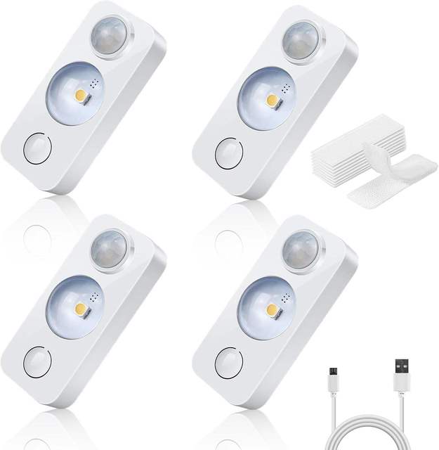 4 Pack Mini Smart Motion Sensor Stair Light for Kitchen Battery-Powered LED Night Light with Multi-Color Temperature