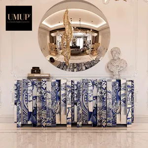 Modern European style luxury living furniture art hand painting tiles gold foil drawers unique hallway console table
