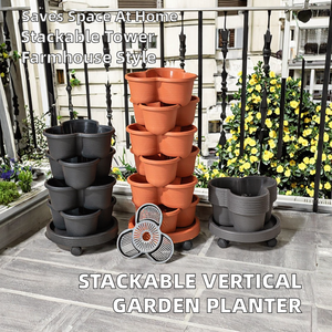 Maceta Apilable Vertical de Plástico <span class=keywords><strong>BC</strong></span> Modern Farmhouse, Maceta Decorativa de Múltiples Niveles para Flores, Torre de Jardín - Product Image 2