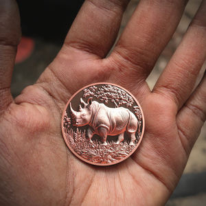 1 Troy Ounce 999 Tembaga Murni Medali Bulat 3D Relief Tinggi Motif Hewan Badak Satwa Liar Harga Grosir Pabrik Medali Bulat Badak - Product Image 3