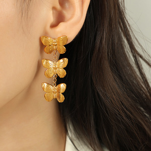 ต่างหูรูปผีเสื้อ สีทอง สำหรับผู้หญิง สวมใส่ได้ทุกวัน ดีไซน์เรียบง่าย EH666G - Product Image 4