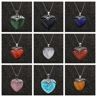 Vente en gros de pierres précieuses 32x38mm collier en forme de coeur avec chaînes de bracelets en perles bijoux cadeaux unisexes tendance