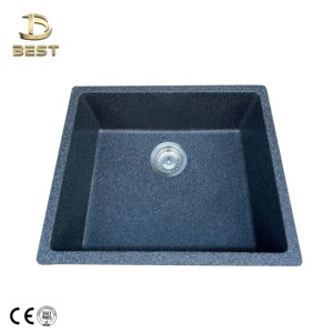 Fregadero de cocina de cuarzo negro hecho a mano de un solo cuenco sin grifo Escurridor de acero inoxidable hecho en Vietnam Material de granito compuesto - Product Image 4