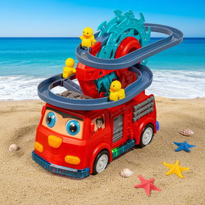 Camión de Bomberos de Juguete de Metal Fundido a Presión, Vagón de Tren con Luces y Música, Tobogán de Pato, Rueda de la Fortuna Giratoria, Juguetes Universales con Evitación Automática de Obstáculos - Product Image 6