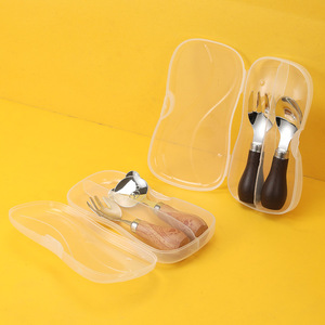 Ensemble de couverts en acier inoxydable pour enfants, manche en bois, forme d'ours, design de dessin animé, ustensiles de repas pour enfants - Product Image 2