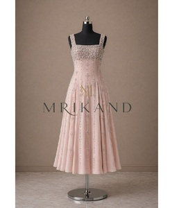 Stylish Silk <b>Calf</b> <b>Length</b> <b>Dress</b> Featuring Luxury Crystal Hand Work and Pearl Embellishments for Women Fashion Occasions - Product Image 1