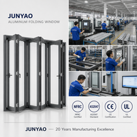 Fenêtre accordéon pliante JUNYAO, résistante aux ouragans, à rupture de pont thermique Low-E, certifiée NFRC AS2047 CE 6063-T5, fabrication OEM pour villas
