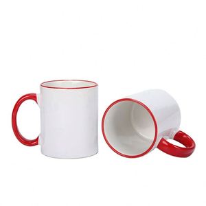 Taza de Cerámica Personalizada de 350 ml (11 oz) con Borde de Color Sublimado, Impresión por Transferencia de Calor, Recubrimiento Cerámico para DIY, con Asa - Product Image 1