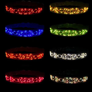 Luces <span class=keywords><strong>LED</strong></span> Collares para perros y mascotas Poliéster ajustable que brilla en la noche Mascota Perro Gato Cachorro Seguro Collar intermitente luminoso Suministros para mascotas - Product Image 5
